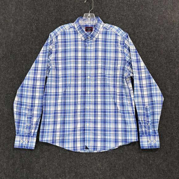 Untuckit Tramonti Shirt Men's Large Blue White Plaid Slim Fit Button Down Pocket - Picture 1 of 9